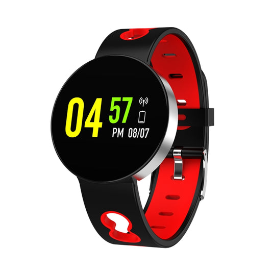 Smartwatch bracelet with black round touchscreen and red silicone strap