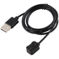 Coiled black USB-A charging cable with watch cradle connector