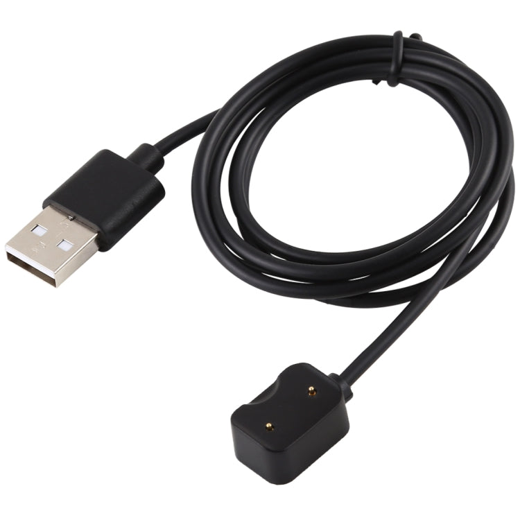 Coiled black USB-A charging cable with watch cradle connector