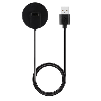 Magnetic smartwatch charging cable with USB-A plug and round charging cradle puck, black