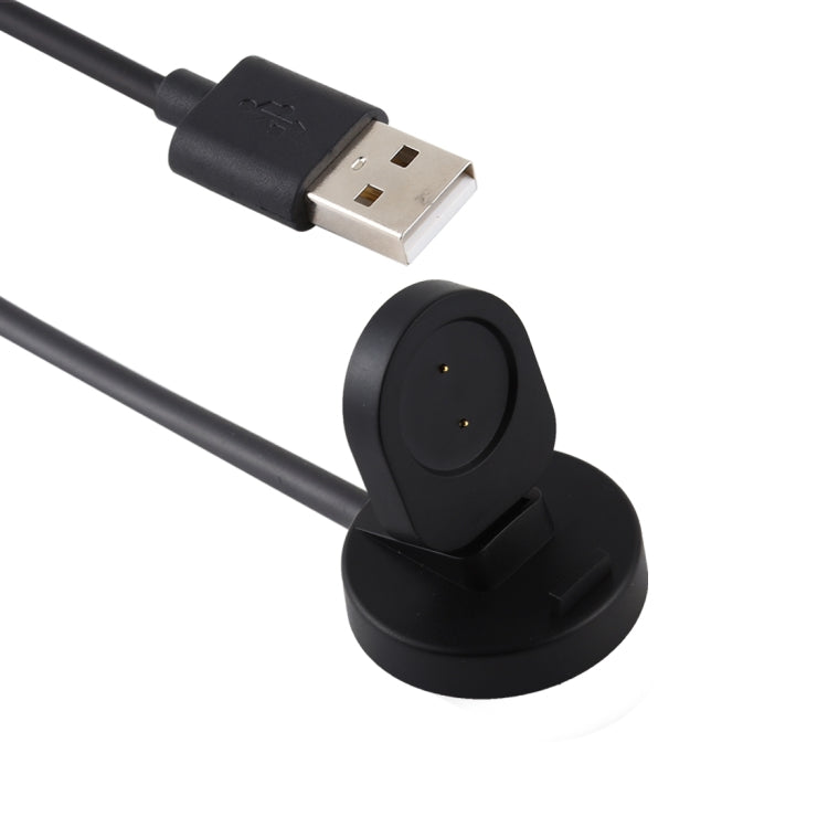 USB-A charging cable with round magnetic dock and black cradle puck for smartwatch