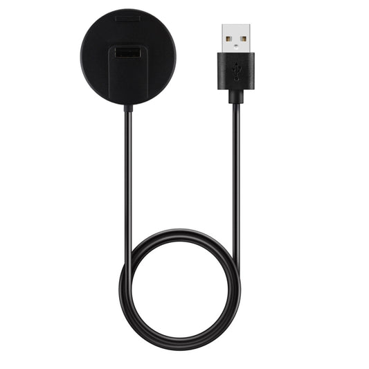 Magnetic smartwatch charging cable with USB-A plug and round charging cradle puck, black