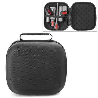 Black handheld vacuum accessory storage bag, open with compartments and dust covers