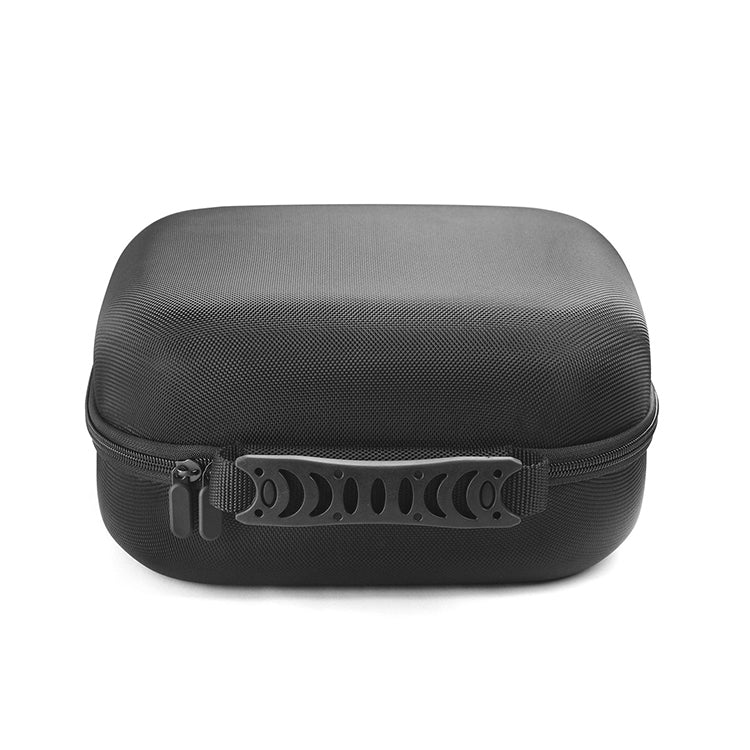 Black zippered storage case with molded front panel and vented detail