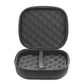 Black zippered storage case with open lid and gray foam insert