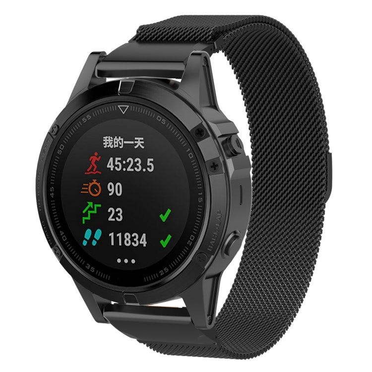 Milanese watch band for Garmin Fenix 6X, black mesh strap with metal clasp