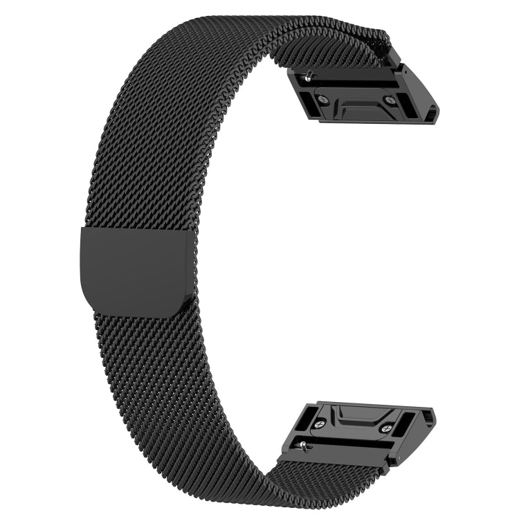 Black Milanese watch band for Garmin Fenix 6X with adjustable metal buckle