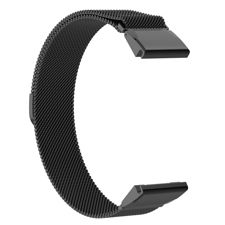 Black mesh Milanese watch band for Garmin Fenix 6X, clasp and strap close-up