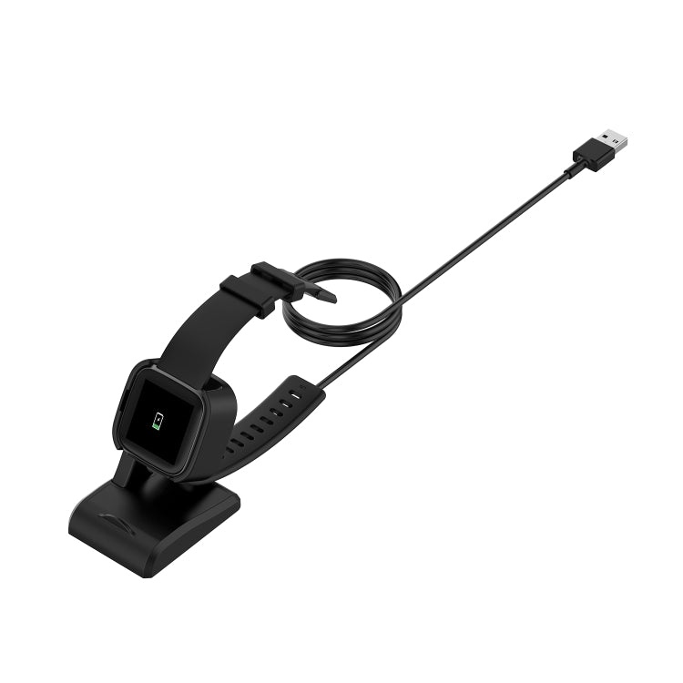 Black smartwatch charging dock with display cradle and USB-A cable