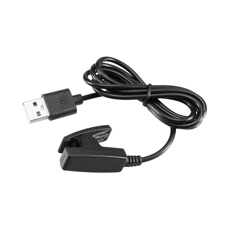 USB-A to charging clip cable with coiled black cord and inline connector