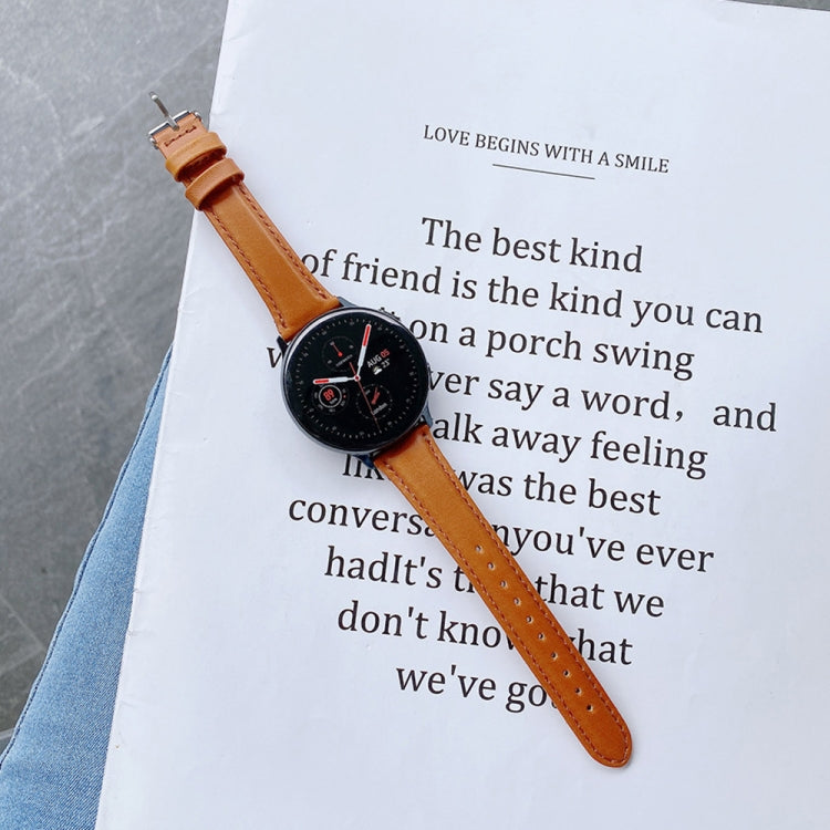 20mm double-sided leather watch band with metal buckle, orange-brown color
