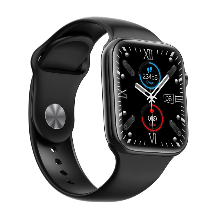 Black silicone smart watch with large screen and analog dial face