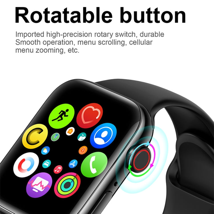 Smartwatch with side rotating crown button and colorful app icons on display