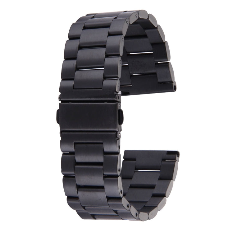 Black stainless steel watch strap with link segments and metal clasp