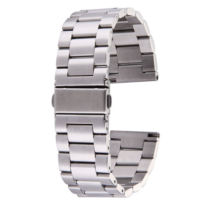 Stainless steel watch band with butterfly buckle and bead-style links, silver tone