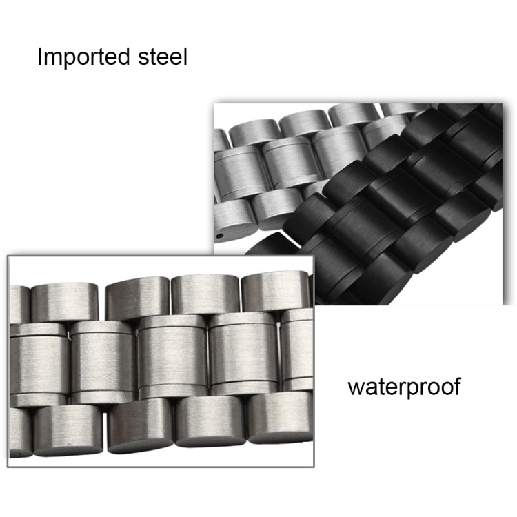 Stainless steel watch strap with segmented link pattern and fold-over clasp