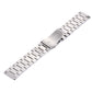 Stainless steel watch band with butterfly clasp underside and bead-style links, silver