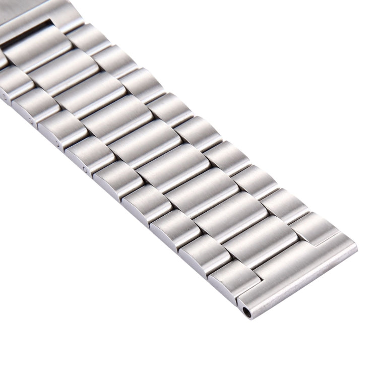 Silver stainless steel watch band with smooth bead-style metal link detail