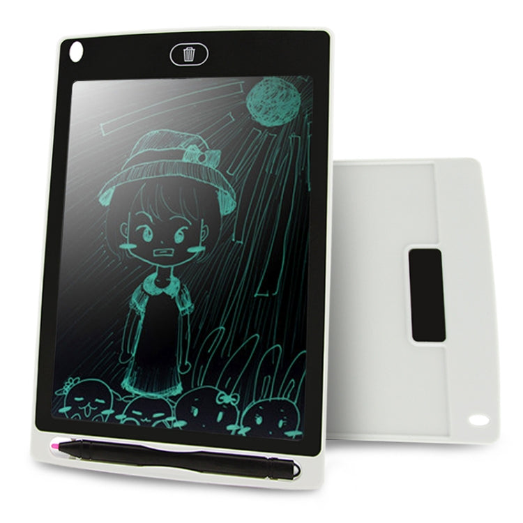 8.5-inch LCD writing tablet, black frame with teal doodle, included stylus pen visible