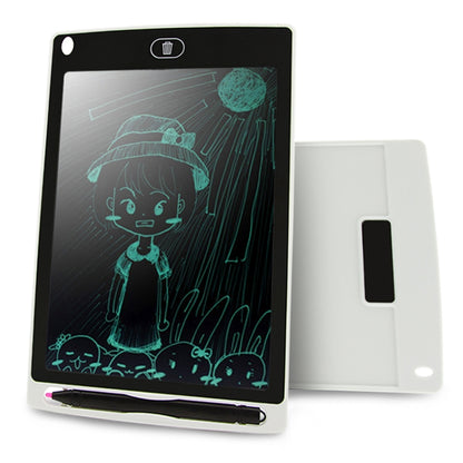 8.5-inch LCD writing tablet, black frame with teal doodle, included stylus pen visible