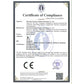 Certificate of Compliance document with CE mark and printed product details
