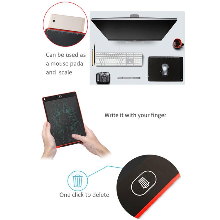 12-inch LCD writing tablet with one-click delete, finger-draw screen and accessories