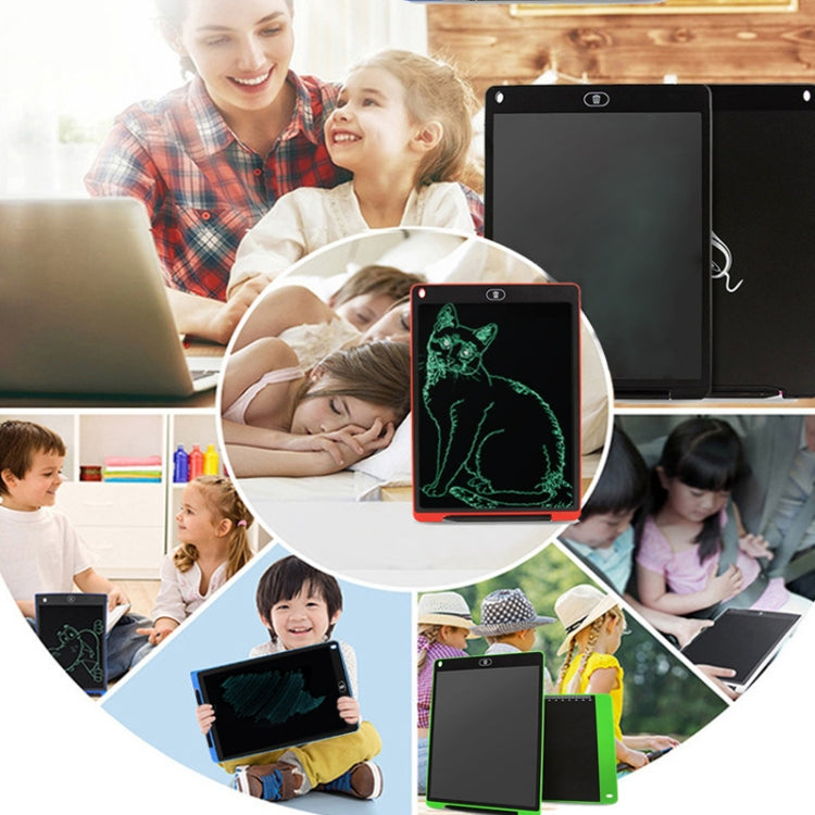 12-inch LCD writing tablet, black frame showing teal cat-and-hat illustration