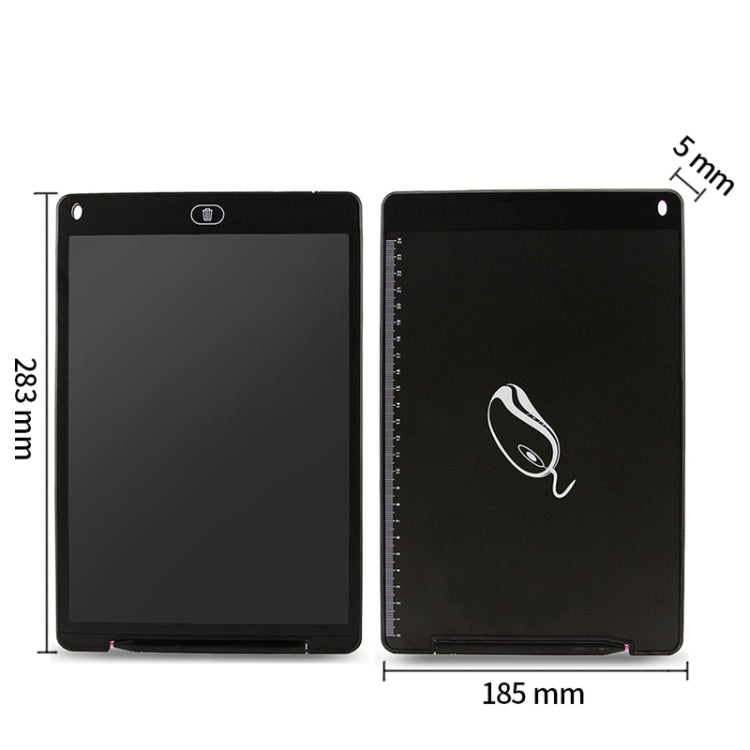12-inch LCD writing tablet shown front and back with size measurements