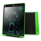 12-inch LCD writing tablet, green border with teal cartoon drawing on dark screen