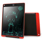 12-inch LCD writing tablet, red border with teal cartoon drawing on dark screen