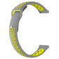 Two-tone silicone watch band in gray and lime green with oval perforation pattern