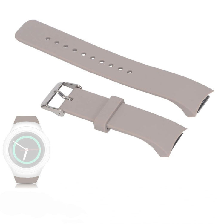 Gray silicone watch band with perforated holes and metal buckle for Galaxy Gear S2