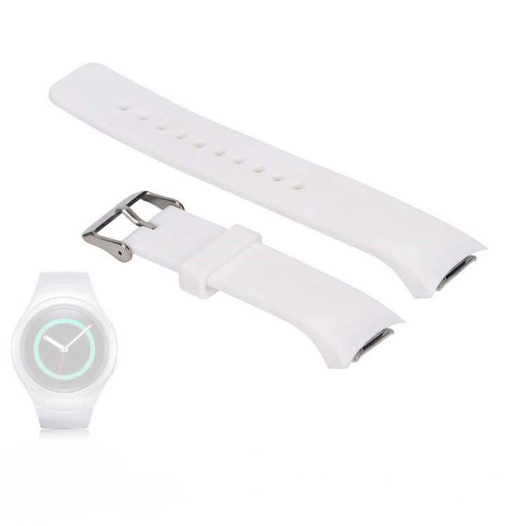 White silicone watch band with perforated holes and metal buckle for Galaxy Gear S2