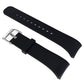 Black leather watch band with metal buckle and perforated adjustment holes