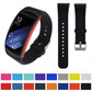 Black leather watch band with metal buckle, shown with smartwatch and color options