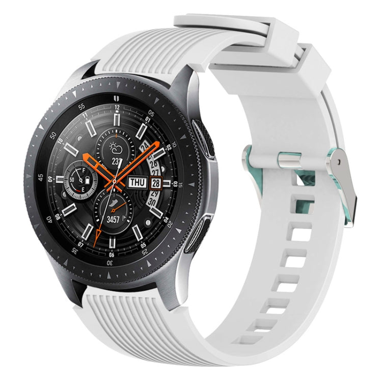 White silicone watch band with vertical grain ridges and side buckle holes