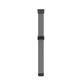Black milanese watch strap with two buckle end pieces, flat view