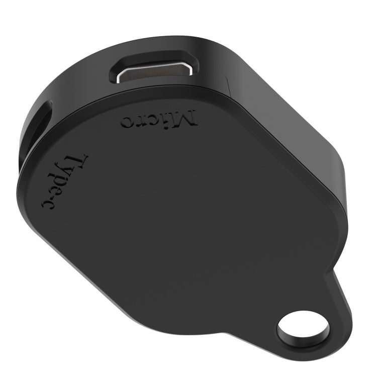 Black charging adapter base with circular contact plate and mounting loop