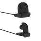 Black silicone smartwatch charger cradle shown with cable in two angles.