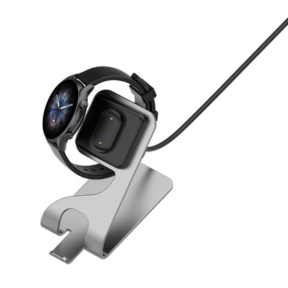Silver/grey rotatable magnetic metal charging base with USB cable and watch cradle