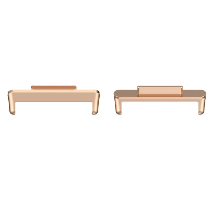 Rose gold metal watch band connectors, side view with two snap-fit pieces.