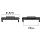Black metal watch band connectors, 24.5mm by 20mm dimensions, snap-fit.