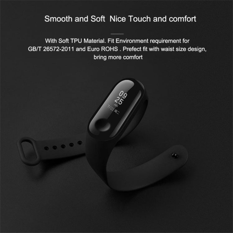 Soft TPU watch band with pin buckle, dark color strap with multiple adjustment holes.