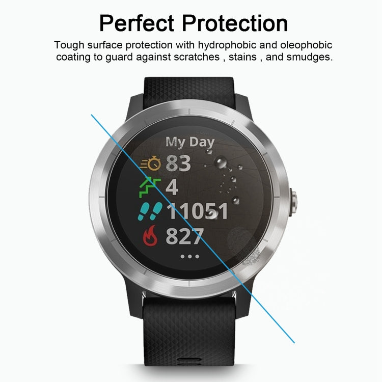 Tempered glass screen protector on smartwatch display with smudge protection