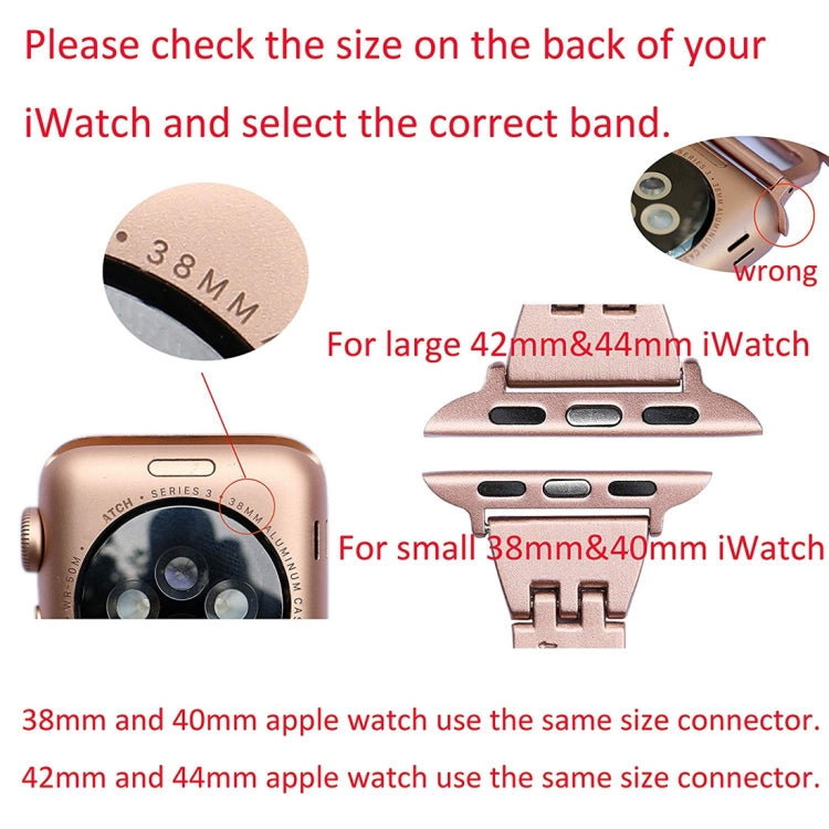 Rose gold stainless steel watch band with diamond-link connectors and adjustable clasp
