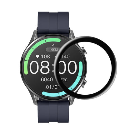 Curved screen protector film for smartwatch, shown over black watch display