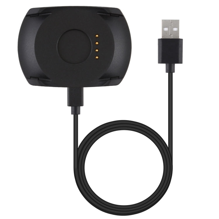 Black charging cradle dock with cable and USB-A plug for smart watch charging