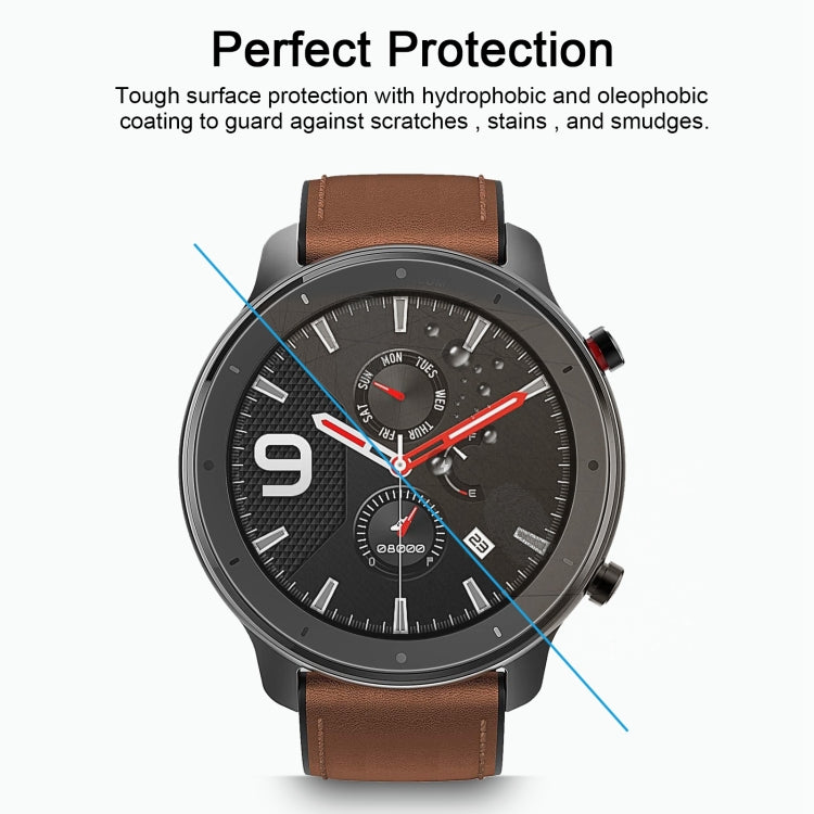 Tempered glass screen protector with hydrophobic coating, clear cover over watch face
