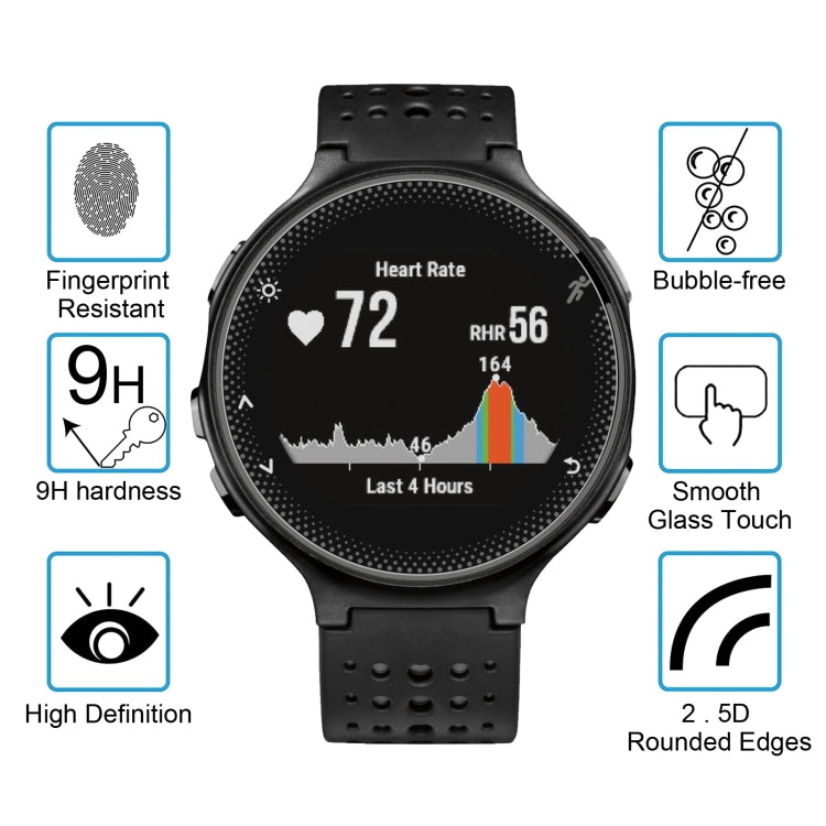 Clear 9H tempered glass smartwatch protector with bubble-free, rounded-edge design