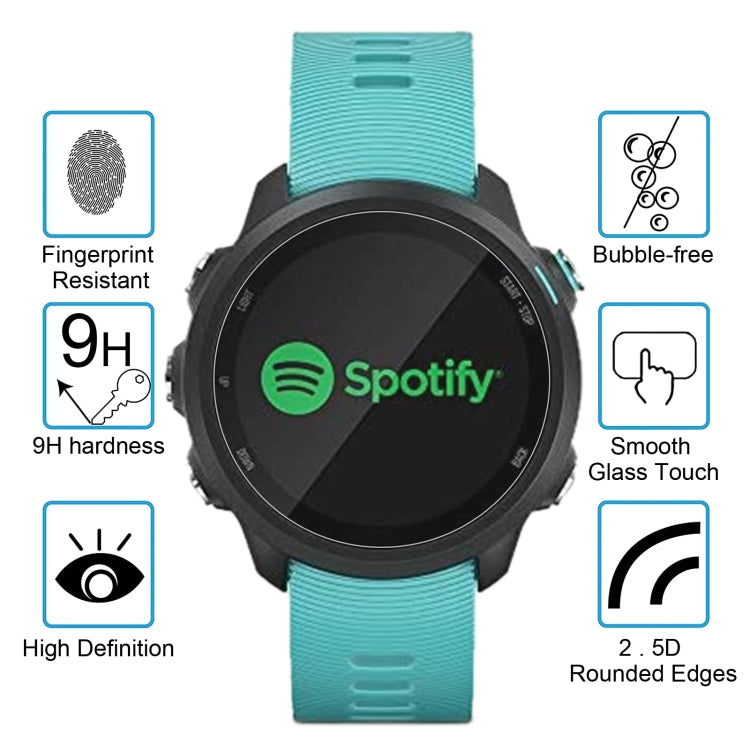 Tempered glass screen protector for smartwatch display with 2.5D rounded edges.